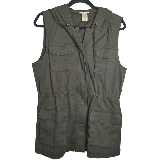 Matty M Jackets & Blazers - Matty M Utility Vest Hooded Sleeveless Cargo‎ Pockets Drawstring Waist S